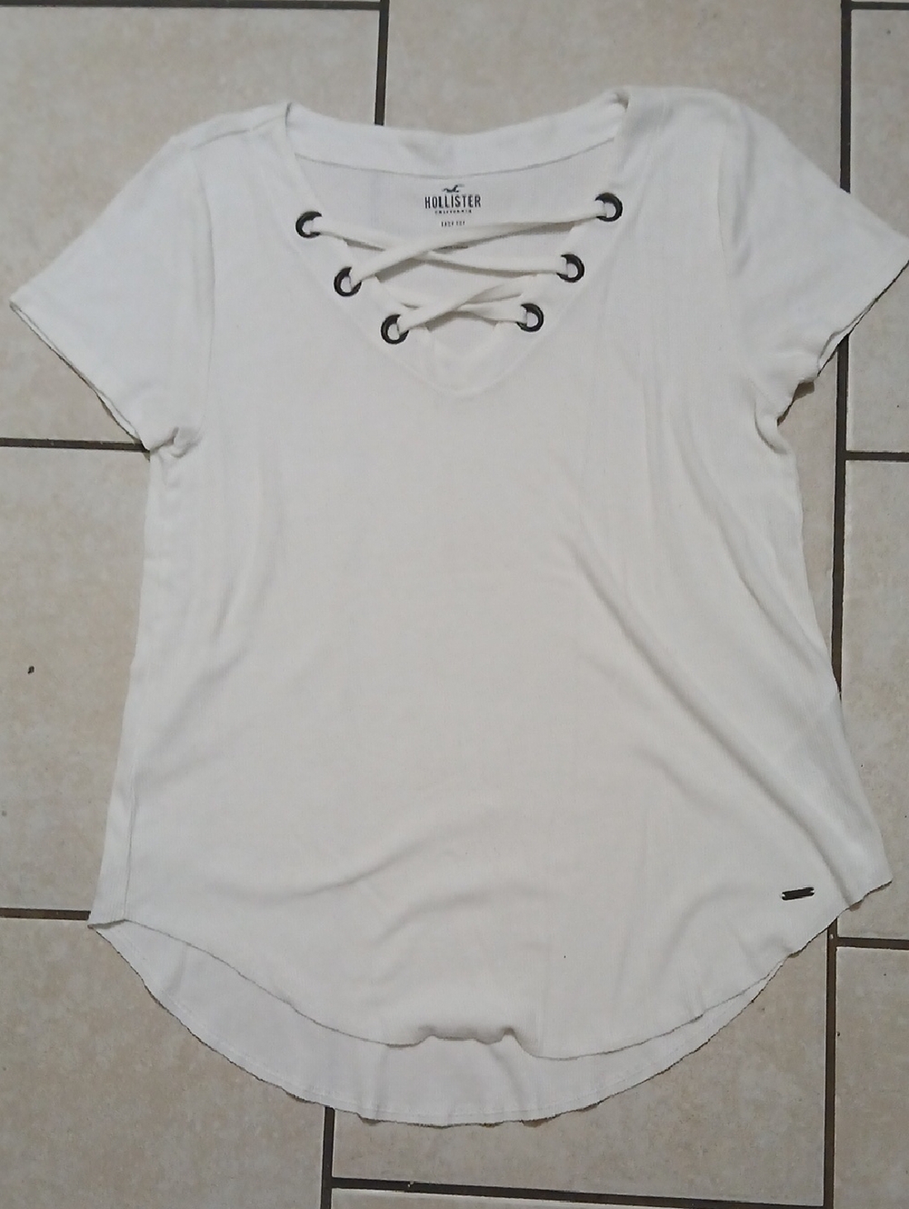 *MUST BE BUNDLED* HOLLISTER Womens Size S White Lace-Up Short Sleeve Easy Tee